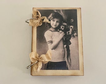 Handmade Vintage Style Sweet Petite Journal with Coffee Dyed Papers, Vintage Images, Pockets and More