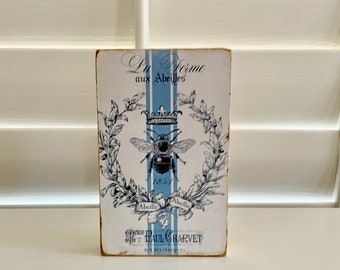 Handmade Vintage French Style Queen Bee Wood Block Shelf Sitter or Hanging Sign for Home Decor
