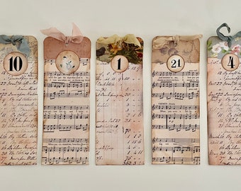 Set of 5 Handmade Vintage Style Tall and Skinny Altered Tags for Journals, Scrapbooks, Special Gift Tags and More