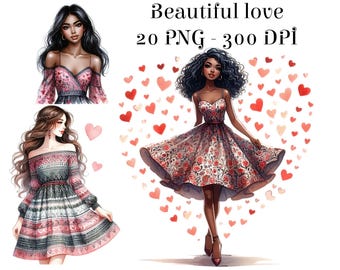 Valentine's Day Girl Clipart – Love Ornament PNG (Digital Download)