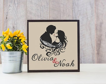 Personalized Wedding Silhouette Cross Stitch Pattern (PDF).  Instant Download, Embroidery Art Crafts