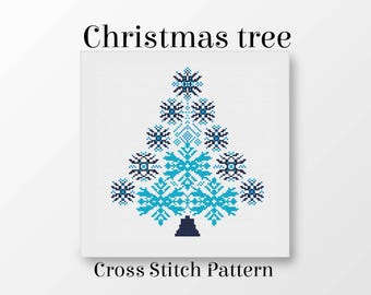 Nordic Christmas Tree Cross Stitch Pattern PDF, Scandinavian Snowflake Tree Embroidery Design, Modern Holiday Decor, Instant Download