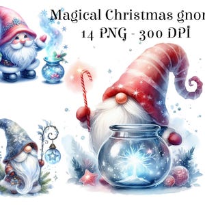 Watercolor Holiday Gnomes Collection, 14 PNG Christmas Gnomes, Fantasy Clipart, Magic Gnomes, Gnomes PNG, Commercial Use
