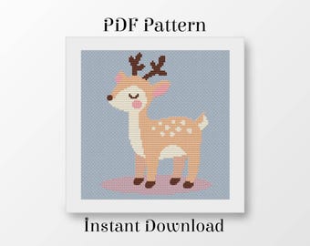 Cute Deer Cross Stitch Pattern PDF, Baby Deer Embroidery Design, Woodland Animal Cross Stitch, Nursery Decor, Instant Download