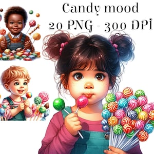 水彩画クリップアート キャンディムード、20 PNG 水彩スイーツ、子供とキャンディ、ロリポップ、子供、お菓子、商用利用