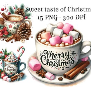 Clipart di caffè natalizio ad acquerello, Clipart di Natale accogliente, Design del caffè, PNG di Natale, Immagini festive, Calore del comfort domestico