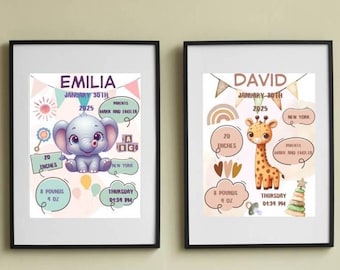 Impresión personalizada de estadísticas de nacimiento de bebé (descarga digital). Regalo de cumpleaños.