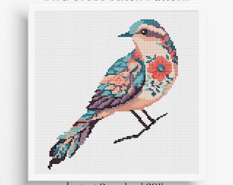 Colorful Bird Cross Stitch Pattern, Modern Bird Embroidery PDF, Nature Cross Stitch, Instant Download