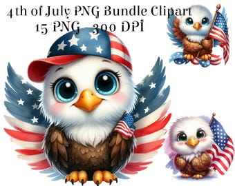 Watercolor Patriotic Eagle Clipart: USA 4th of July (15 PNG)