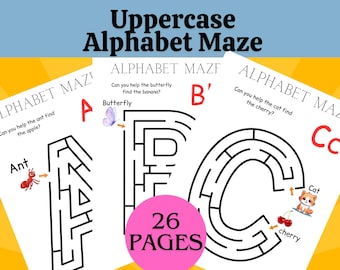 Alphabet Maze Printable | ABC Maze Activity for Kids | Educational Preschool & Kindergarten PDF | Fun Letter Puzzle Worksheets Game