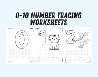 0-10 Number Tracing with Animals, Number Words Numbers 1-10 Worksheet, Handwriting Practice Pdf, Math Worksheets For Kids, Preschool, Child