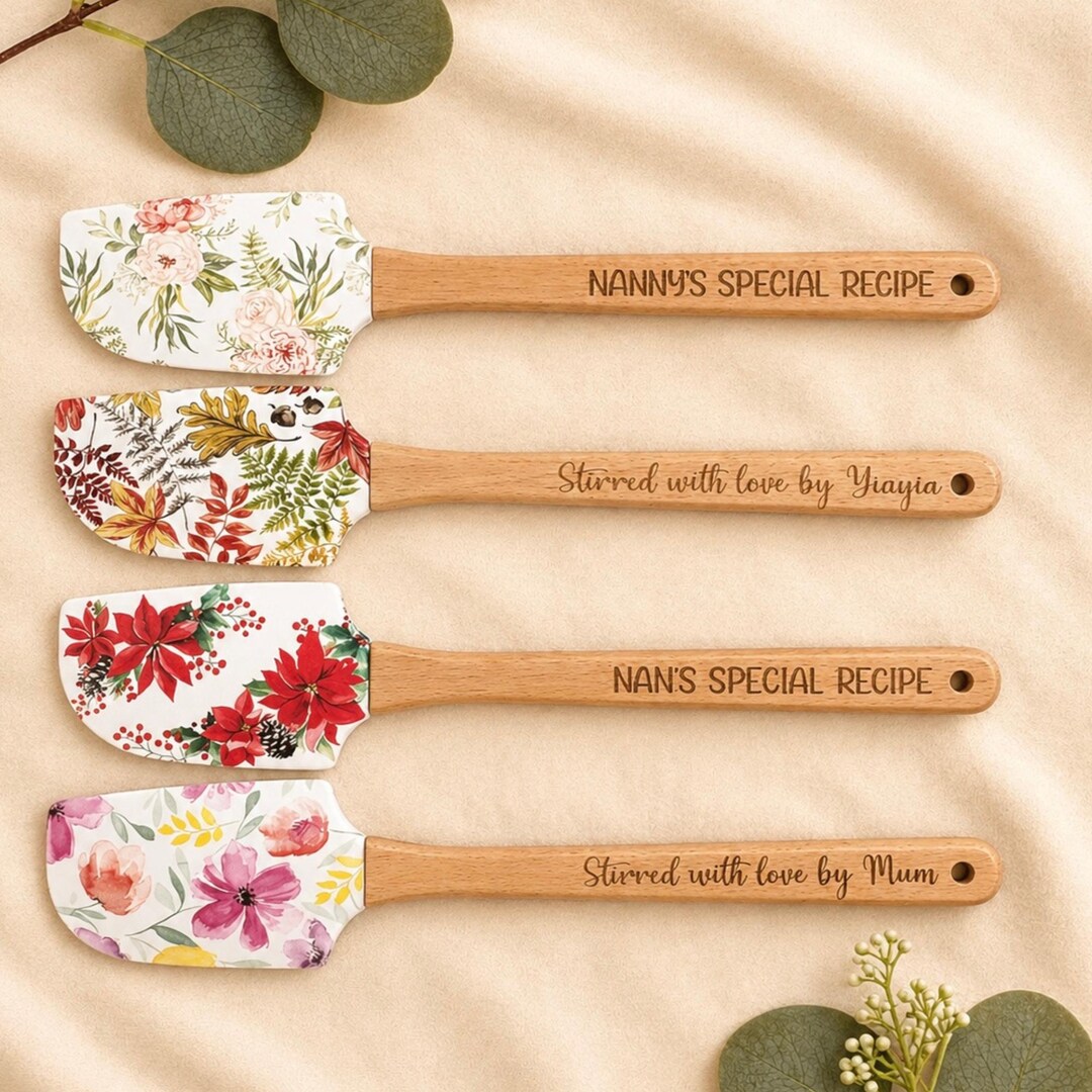 Personalised Floral Spatula, Custom Engraved Kitchen Utensil, Gift for ...