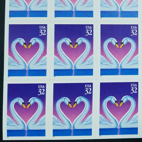 Five 5 Swans & love 32c stamps // vintage unused wedding postage stamps // 32 cent stamps // Face value 1.60