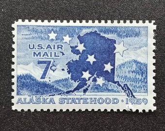 Five 5 Alaska air mail 7c //  vintage unused postage stamps 7 cent stamps // Face value 0.35