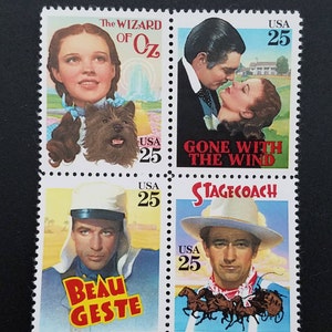 4 Classic Filmplakate 25c // vintage Briefmarken // 25 Cent Briefmarken // Wertmarke 1.00
