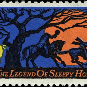 Dix 10 timbres-poste d'Halloween - Cavalier sans tête Sleepy Hollow 10 c // timbres 10 cents vintage inutilisés // valeur faciale 1,00