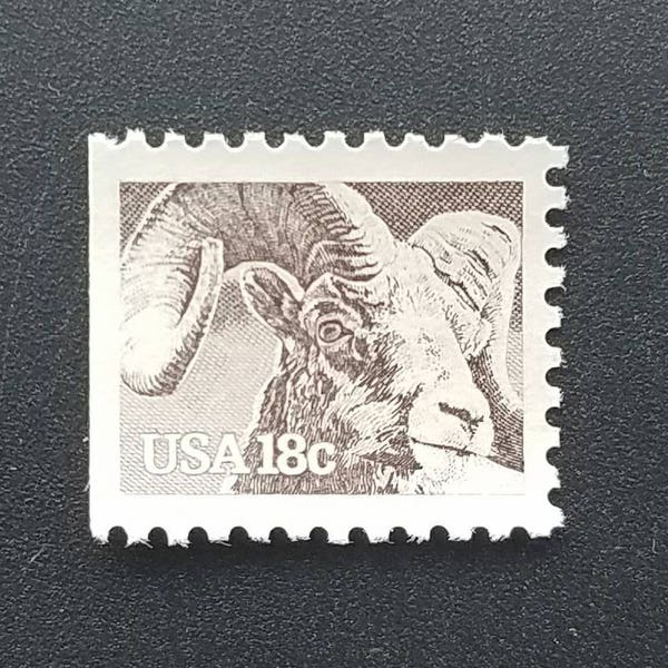 Five 5 vintage unused postage stamps - American wildlife Bighorn sheep 18c // 18 cent stamps // Face value 0.90