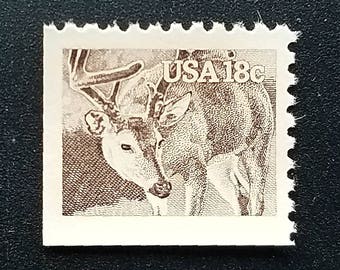 Five 5 vintage unused postage stamps - American wildlife White tailed deer 18c // 18 cent stamps // Face value 0.90
