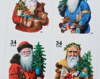 Vintage Weihnachtsmann Briefmarken, 2001 34 Cent Briefmarken (4 Stück)