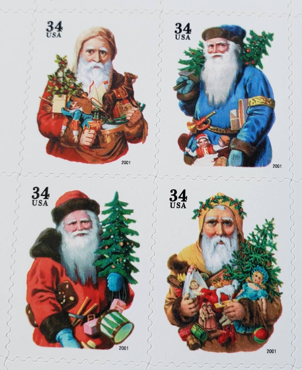Four 4 Vintage Christmas Postage Stamps Father Christmas Santa 34c ...