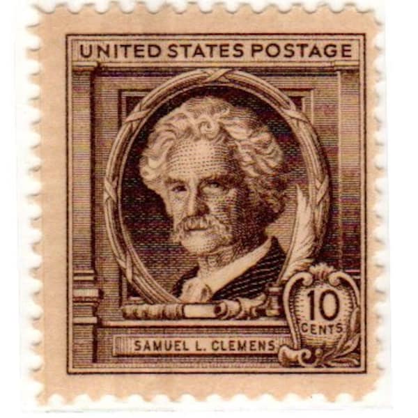 One 1 vintage unused postage stamps - Mark Twain 10c // 10 cent stamp