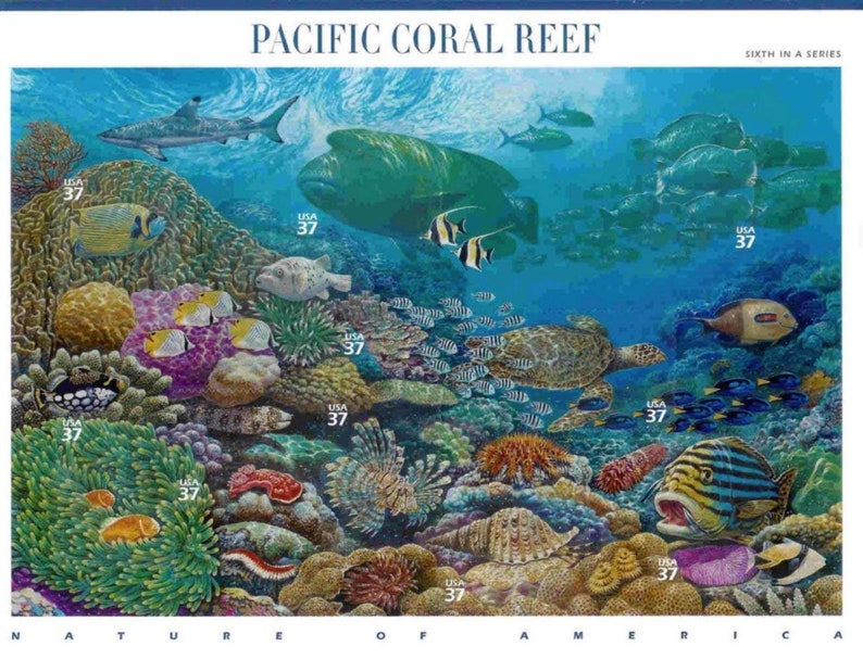 Ten 10 Postage Stamps Pacific Coral Reef 6th Nature of | Etsy