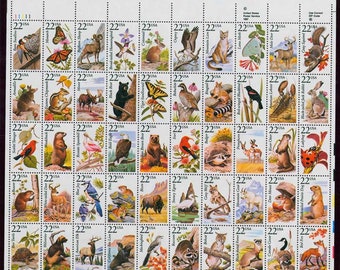 50 vintage unused postage stamps - North American Wildlife 22c (sheet) // 22 cent stamps // Face value 11.00