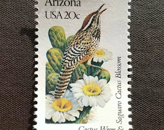 Vintage Arizona Bird & Flower 20c Postage Stamps: 20 Cent, Set of 5