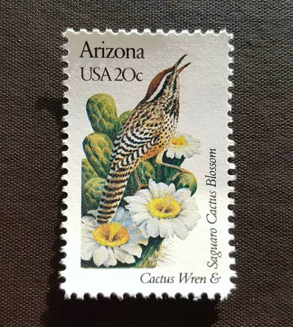 Vintage Arizona Bird & Flower 20c Postage Stamps: 20 Cent, Set of