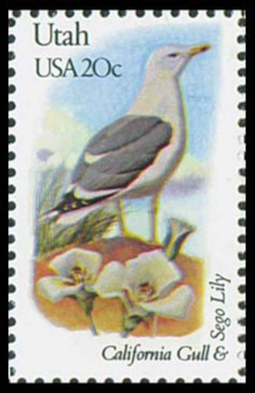Five 5 Utah State Bird and Flower 20c Stamps //
