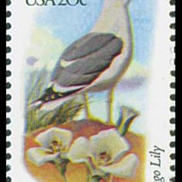 Five 5 vintage unused postage stamps - Utah state bird and flower 20c // 20 cent stamps // Face value 1.00