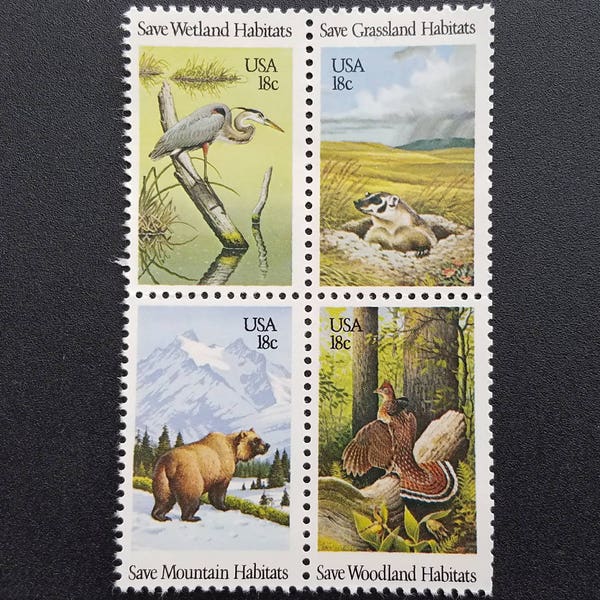 4 x Vintage 1981 Save Habitats 18c stamps // set of 4 unused 18 cent postage stamps // Face value 0.72 dollars