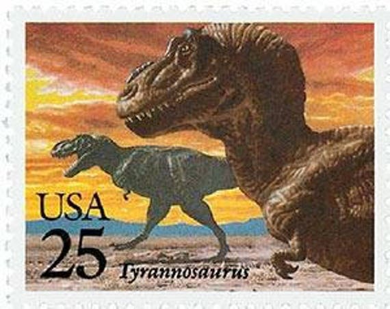 ティラノサウルス恐竜切手：ヴィンテージ25セント切手（5枚セット