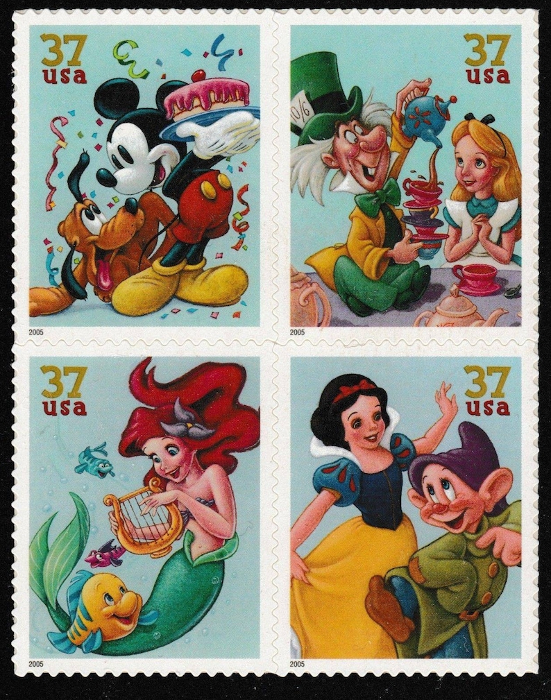 Four 4 Unused Postage Stamps Disney Characters Celebration Etsy