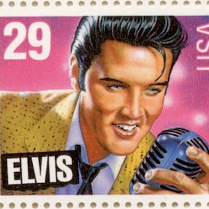 Cinco sellos de 29 centavos de Elvis Presley // Sellos postales antiguos sin usar de 29 centavos // Valor nominal 1,45