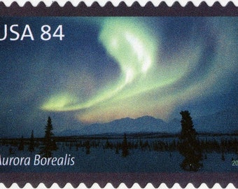 One 1 unused postage stamps - Aurora Borealis - Polar Lights // 84 cent stamp