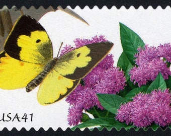 One (1) unused postage stamps - Pollination: Prairie Ironweed and Southern Dogface Butterfly 41c // 41 cent stamp
