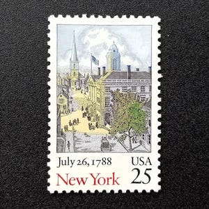 Cinco sellos postales antiguos sin usar - Nueva York 25c // Sellos de 25 centavos // Valor nominal 1,25