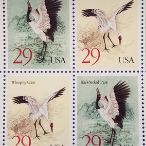 Cuatro sellos de 29 c de 4 grullas // Sellos postales antiguos sin usar de 29 centavos // Valor nominal 1,16
