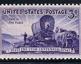 Five 5 vintage postage stamps - Utah centennial 3c // 3 cent stamps // Face value 0.15