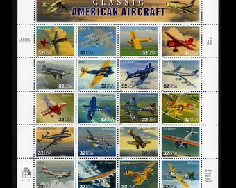 20 timbres Classic American Aircraft (feuille) 32c // timbres non utilisés // 32 cents // Valeur faciale 6,40