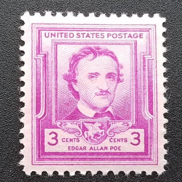 Five 5 Edgar Allan Poe 3c // vintage unused postage stamps 3 cents stamps // Face value 0.15