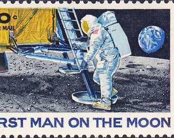 Timbres-poste vintage 1969 Le premier homme sur la lune (Set de 5)