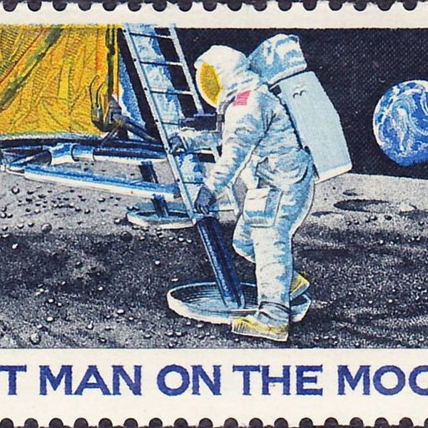 Five 5 First Man on the Moon 10c stamp // vintage unused postage stamps // 10 cent stamps // Face value 0.50