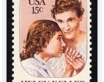 Vintage 1980 Anne Sullivan and Helen Keller 15c stamps // unused 15 cent stamps // set of 5 // face value 0.75