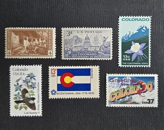 Set #1 Vintage Colorado Postage collection, 6 Stamps – postage from 1934 - 2002, Unused