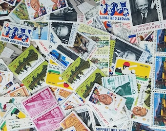 100 one hundred 6 cent vintage unused postage stamps // 20+ DIFFERENT DESIGNS // Face value 6.00