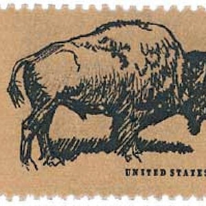 Cinco sellos postales antiguos sin usar de 6 centavos de Buffalo Wildlife Conservation // Valor nominal 0,30