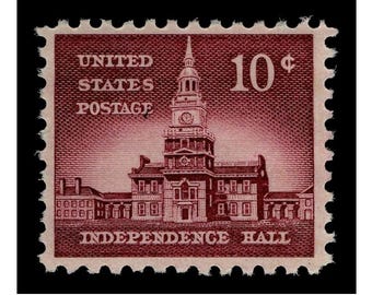 Vintage 1956 Independence Hall 10c stamps // vintage 10 cent postage stamps // set of 5 // Face value 0.50