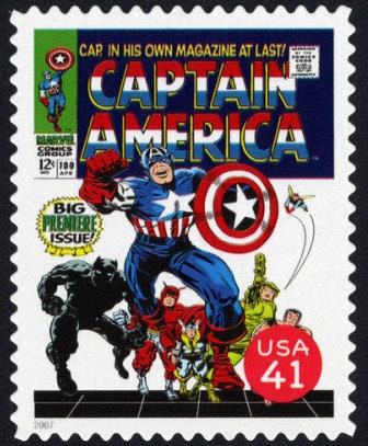 One 1 Super Heroes, Marvel comics, Chapter 2: Captain America (first issue) 41c stamp // unused postage stamp 41 cent stamp
